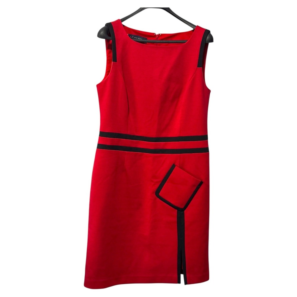Anne‎ Klein Red Black Sheath Dress Knee Length Career Business Size 10